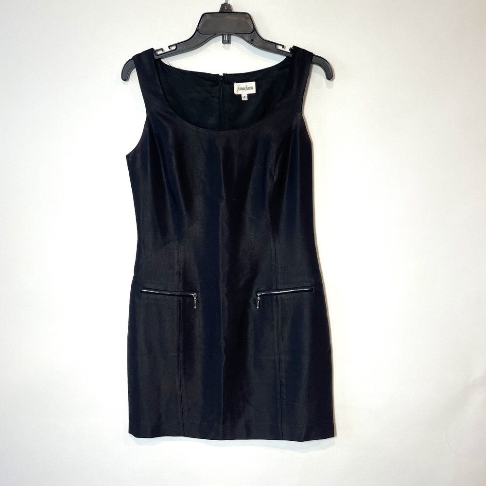 Vintage Neiman Marcus Mini Dress Womens Size 4 Black Sleeveless Zip Pockets USA‎